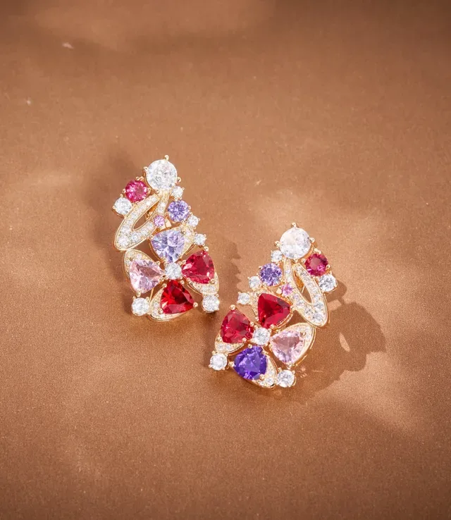 Multicolor Gemstone Floral Motif Earrings 1