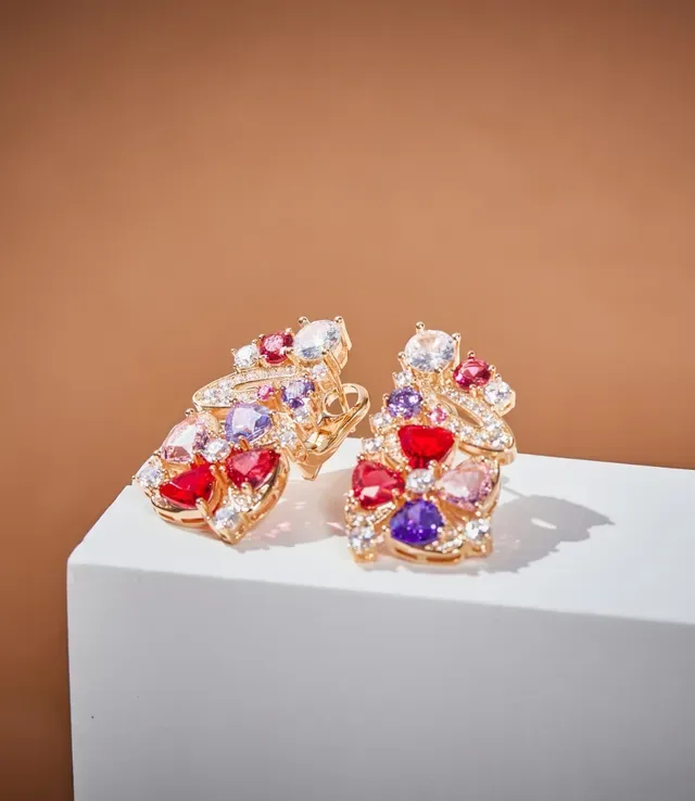Multicolor Gemstone Floral Motif Earrings 4