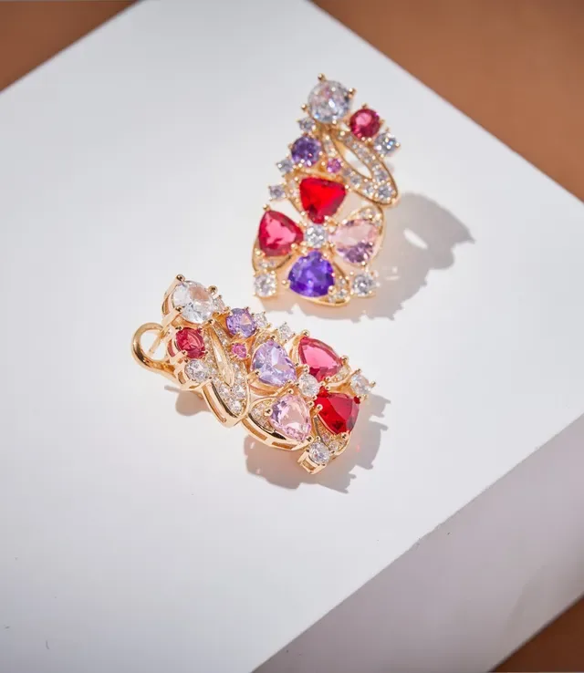 Multicolor Gemstone Floral Motif Earrings 6