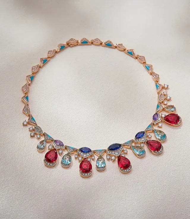 Multicolor Gold Multi-Gemstone Pendant-Drop Necklace 1