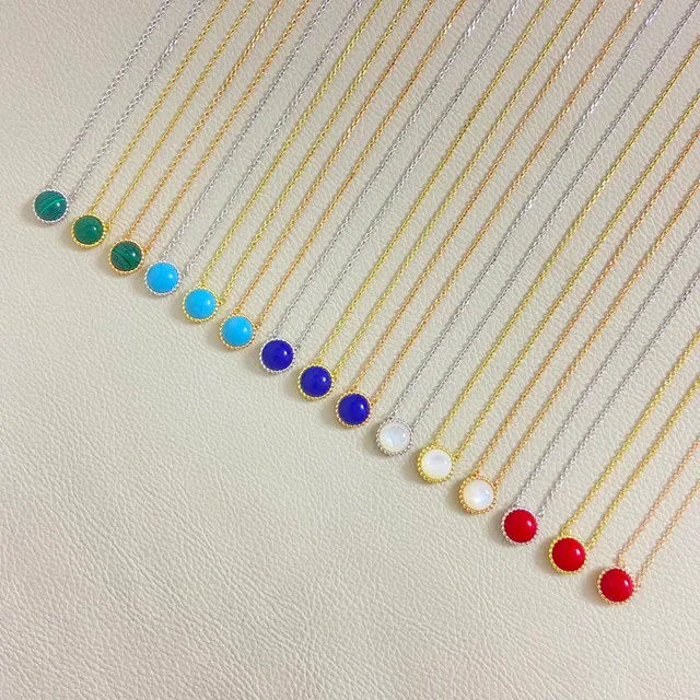 Multicolor Gold Round Cabochon Pendant Fine Link Chain Necklace 9