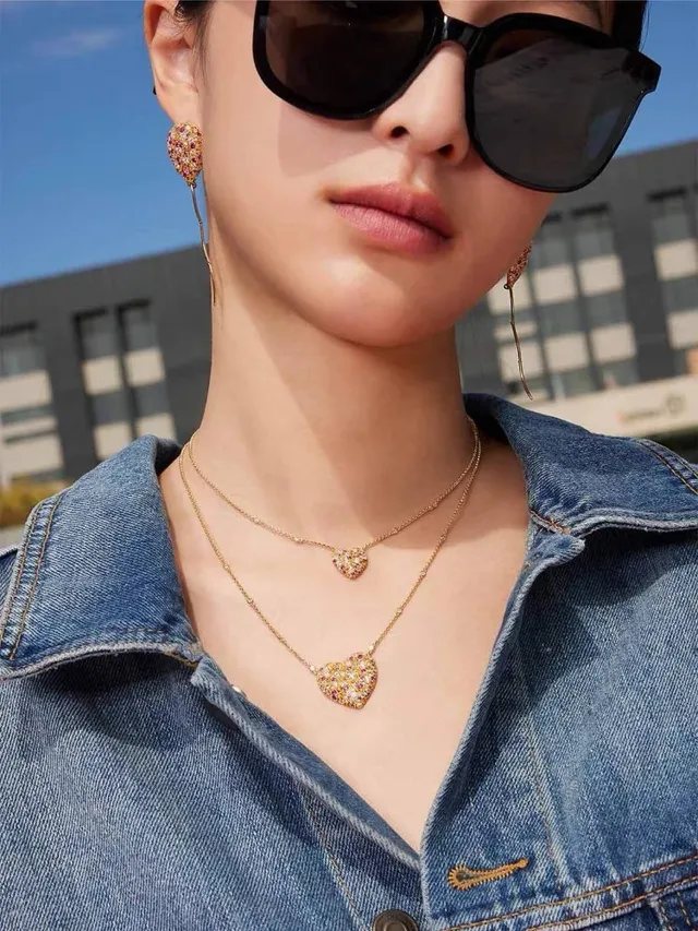 Multicolor Pavé Heart Pendant Necklace 9