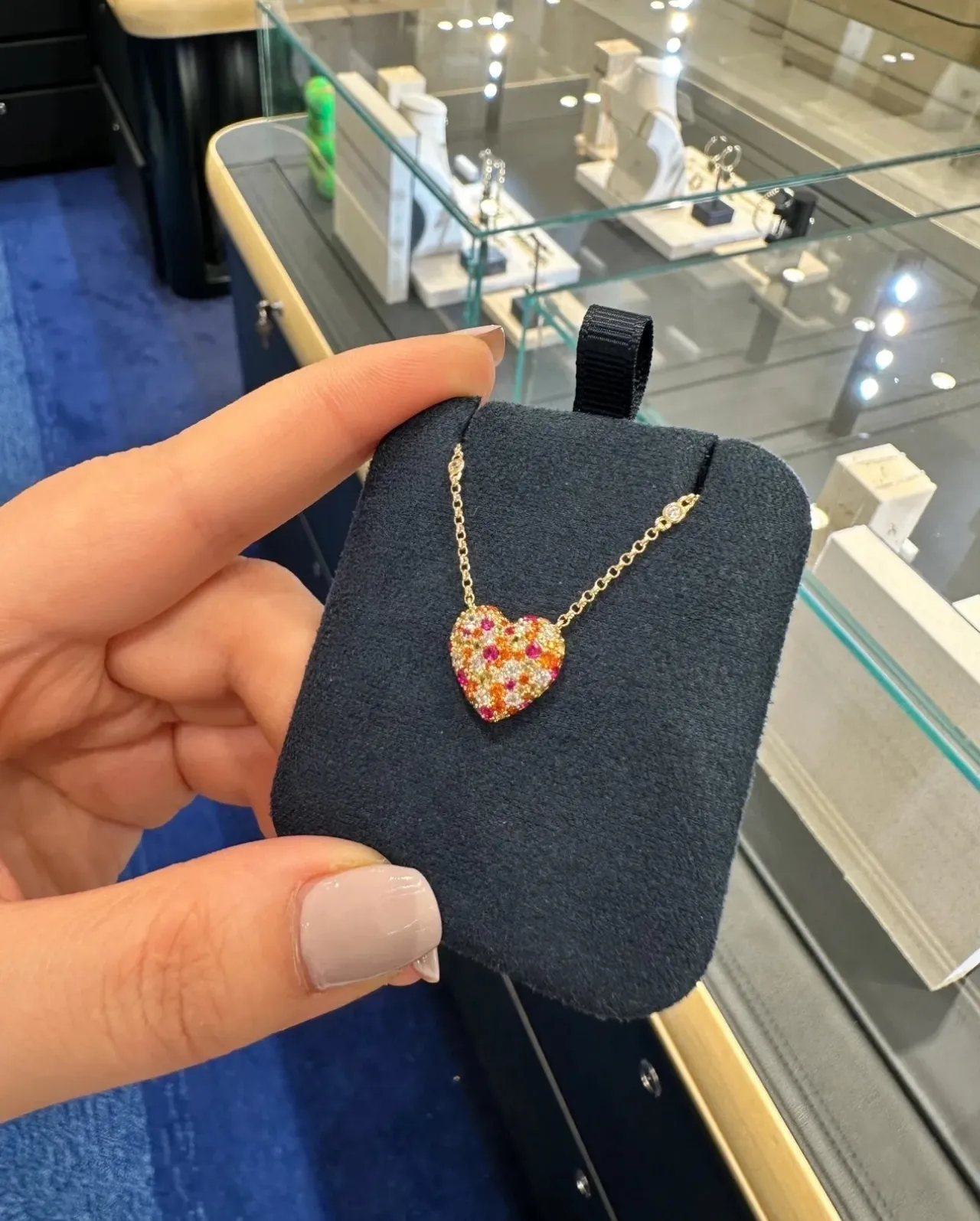 Multicolor Pavé Heart Pendant Necklace 7