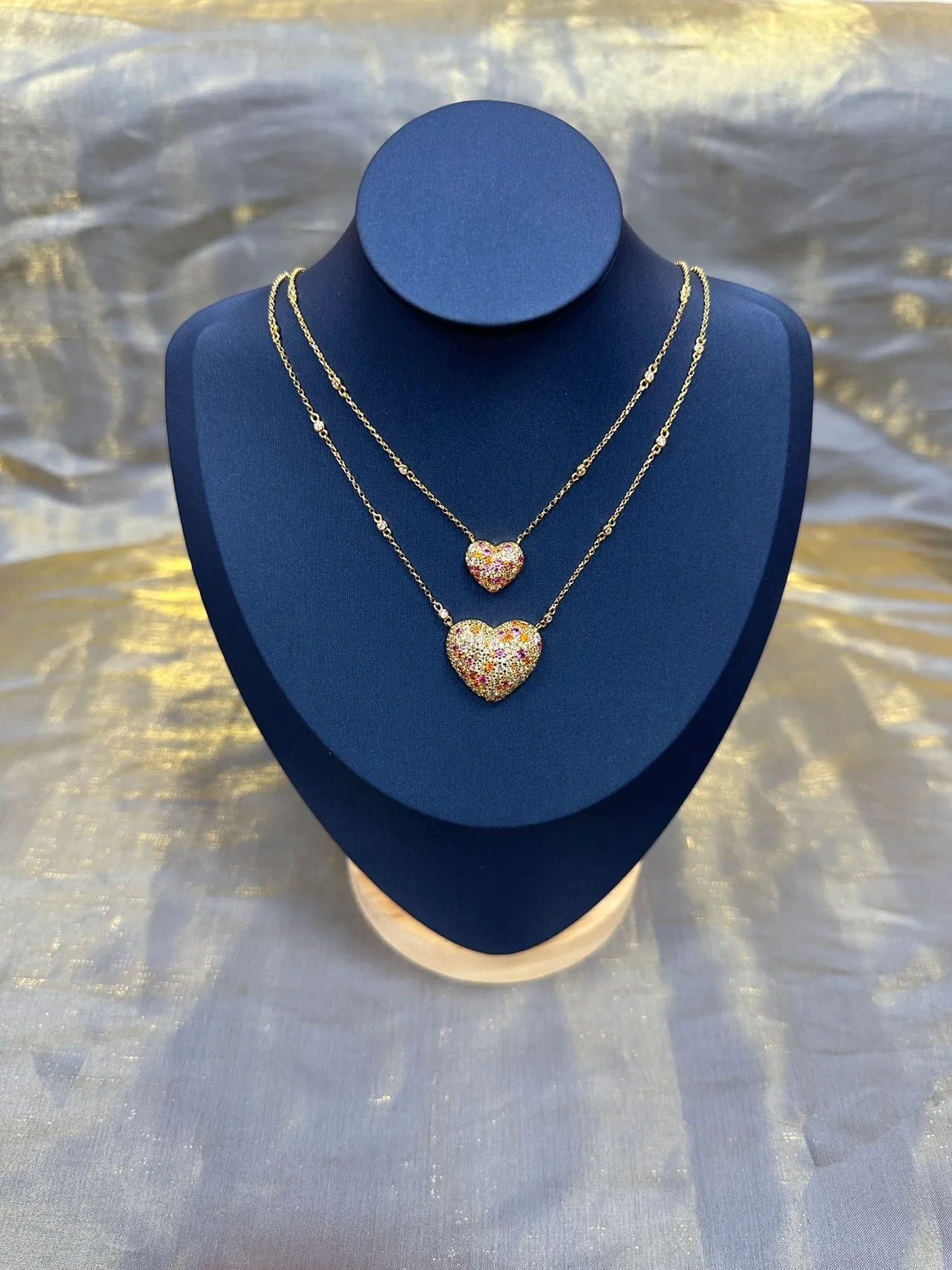 Multicolor Pavé Heart Pendant Necklace 8