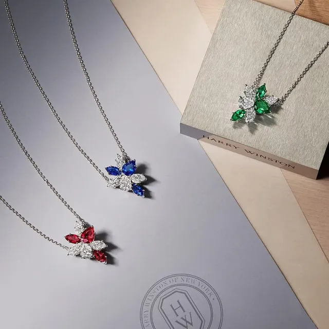 Multicolor Silver Flower-Shaped Pendant Marquise-Cut Stones Necklace 4