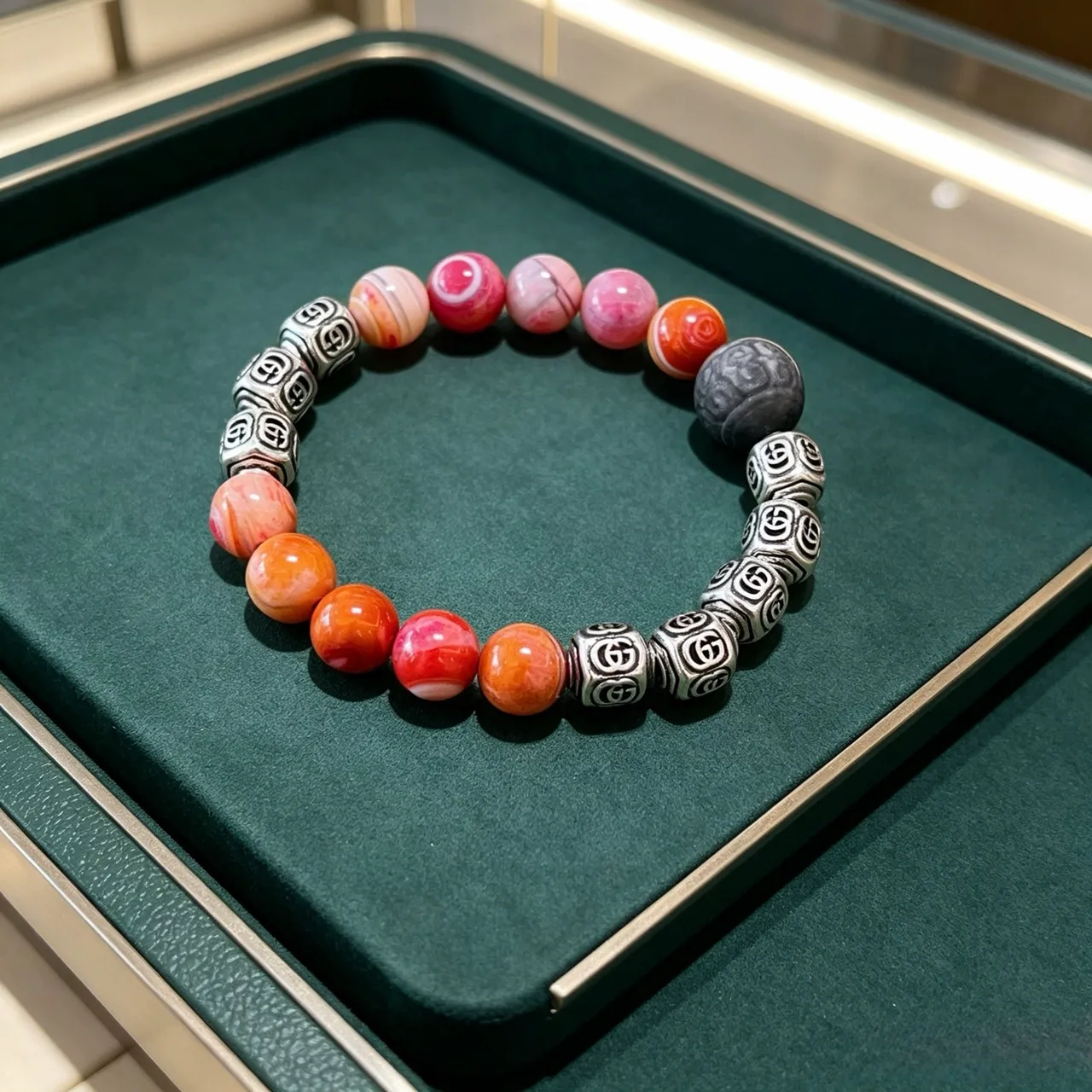 Multicolor Stone and Silver-Tone Beaded Bracelet 9