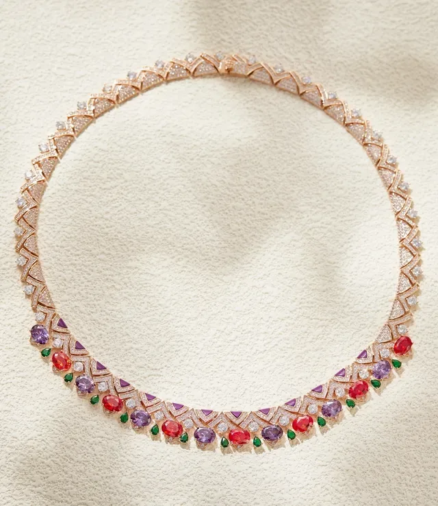 Multigem Geometric Pavé Collar Necklace 1