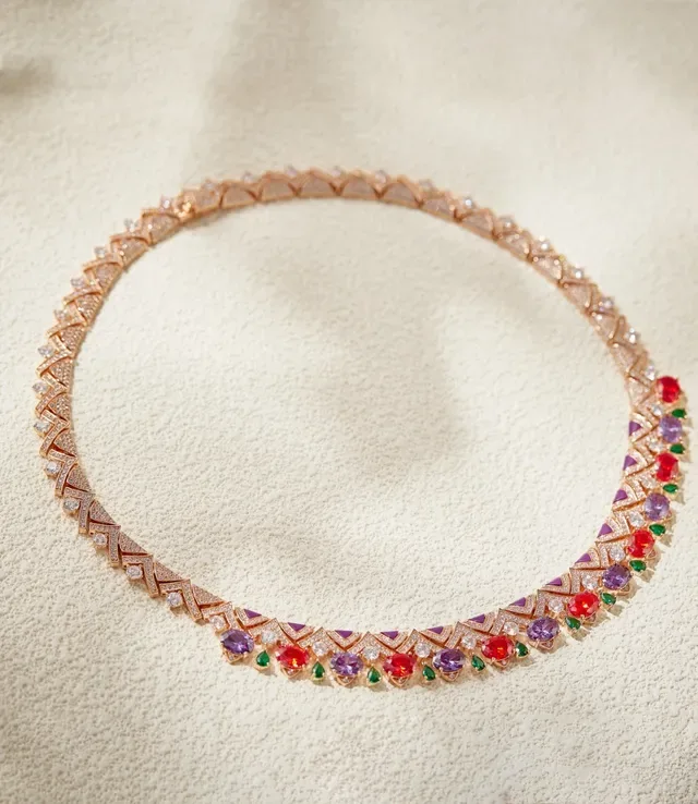 Multigem Geometric Pavé Collar Necklace 6