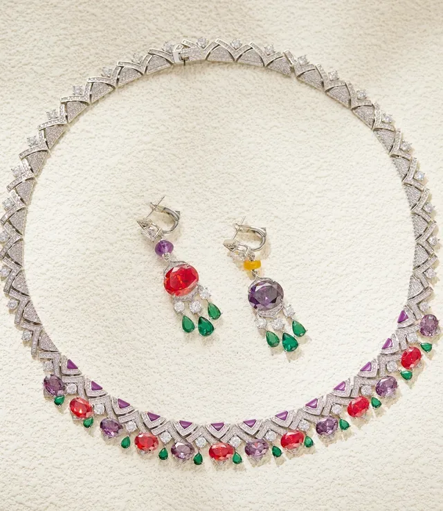 Multigem Geometric Pavé Collar Necklace 7