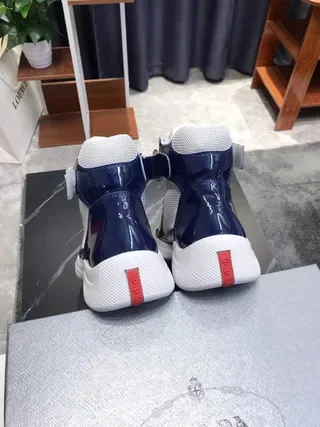 Navy and White Patent Mesh High-Top Platform Sneakers 3