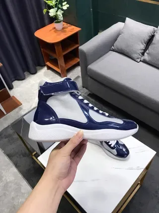Navy and White Patent Mesh High-Top Platform Sneakers 5
