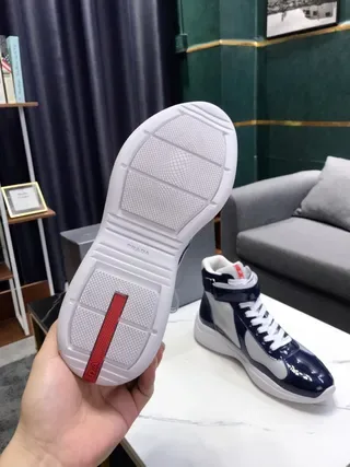 Navy and White Patent Mesh High-Top Platform Sneakers 6