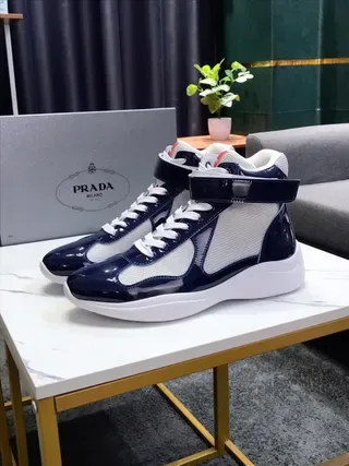 Navy and White Patent Mesh High-Top Platform Sneakers 7