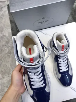 Navy and White Patent Mesh High-Top Platform Sneakers 8