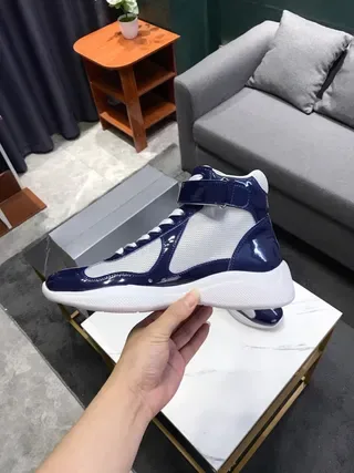 Navy and White Patent Mesh High-Top Platform Sneakers 9