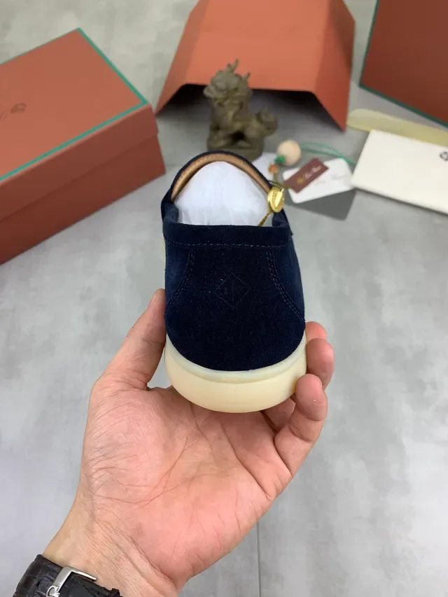 Navy Beige Suede Saddle Strap Loafer 4