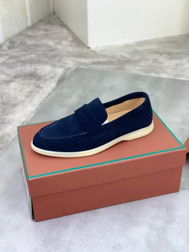 Navy Beige Suede Saddle Strap Loafer 5
