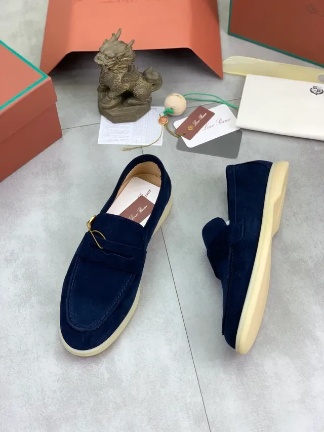 Navy Beige Suede Saddle Strap Loafer 6