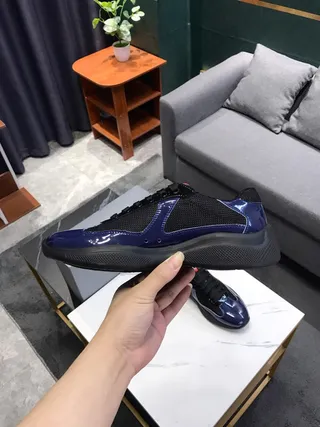 Navy Blue and Black Patent Leather Chunky Sneakers 2