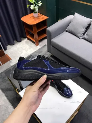 Navy Blue and Black Patent Leather Chunky Sneakers 3