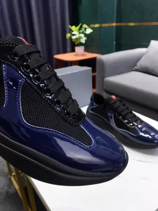 Navy Blue and Black Patent Leather Chunky Sneakers 8