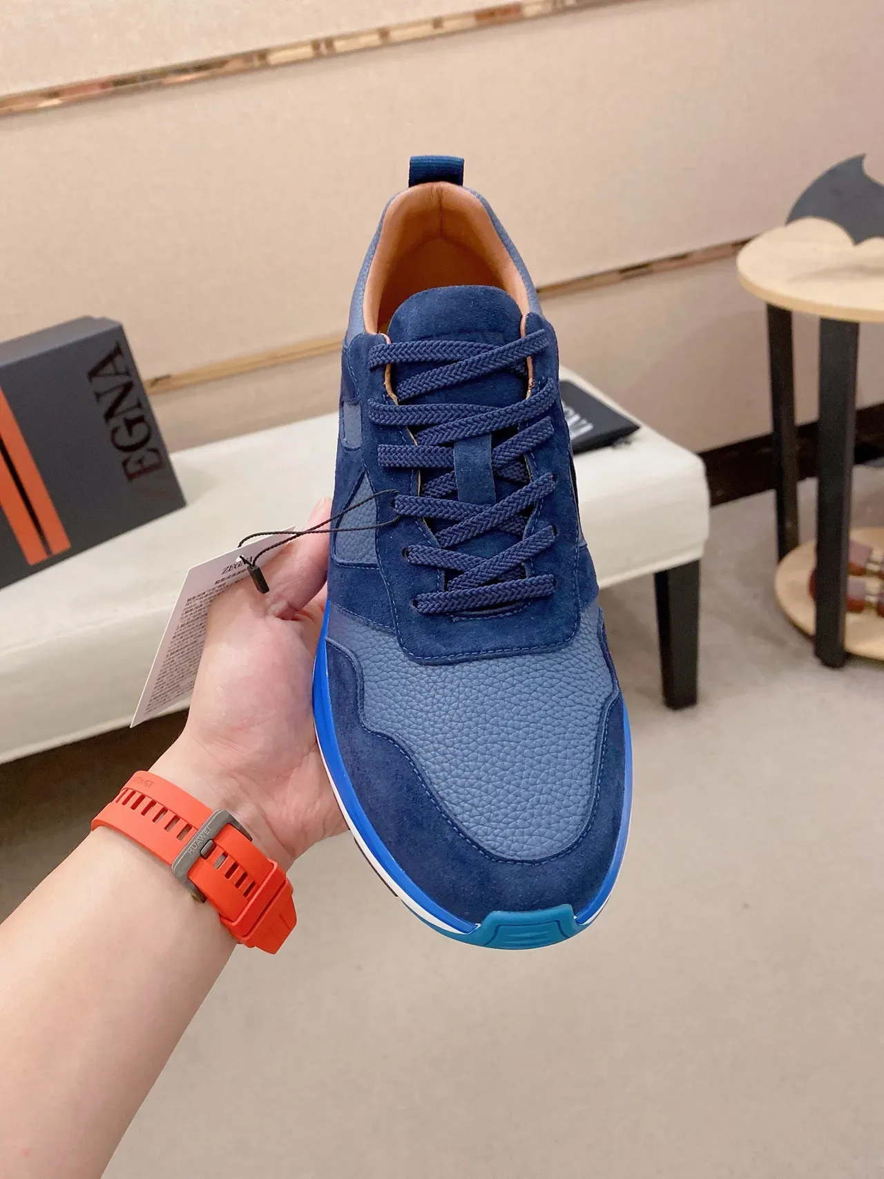 Navy Blue and Bright Blue Mixed-Material Lifestyle Sneaker 2