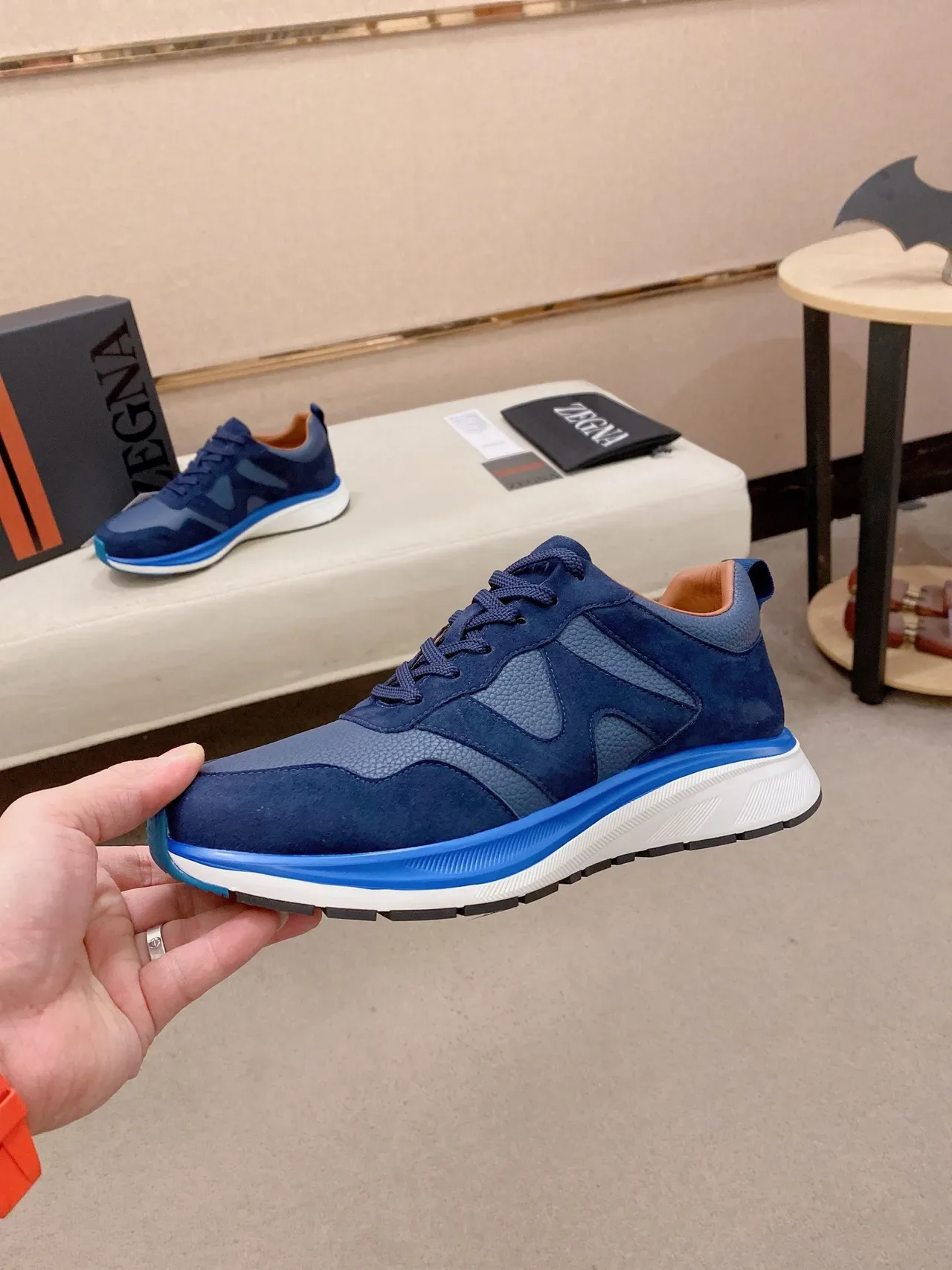 Navy Blue and Bright Blue Mixed-Material Lifestyle Sneaker 3