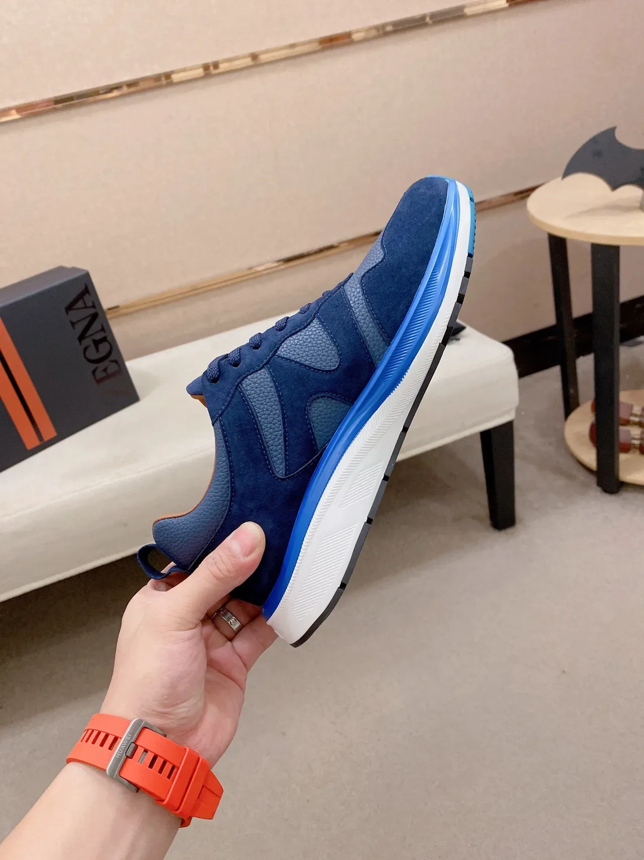 Navy Blue and Bright Blue Mixed-Material Lifestyle Sneaker 5