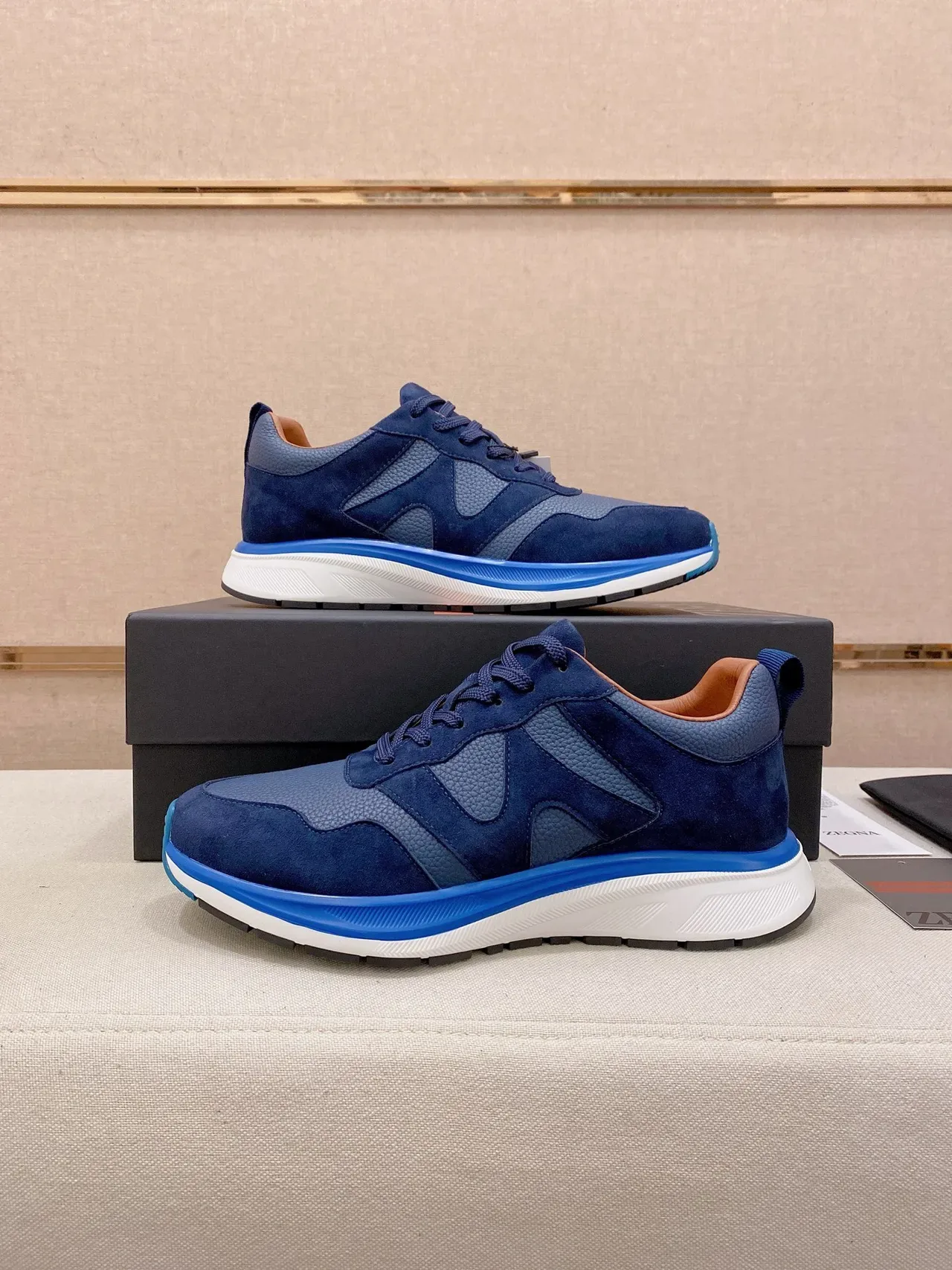 Navy Blue and Bright Blue Mixed-Material Lifestyle Sneaker 7