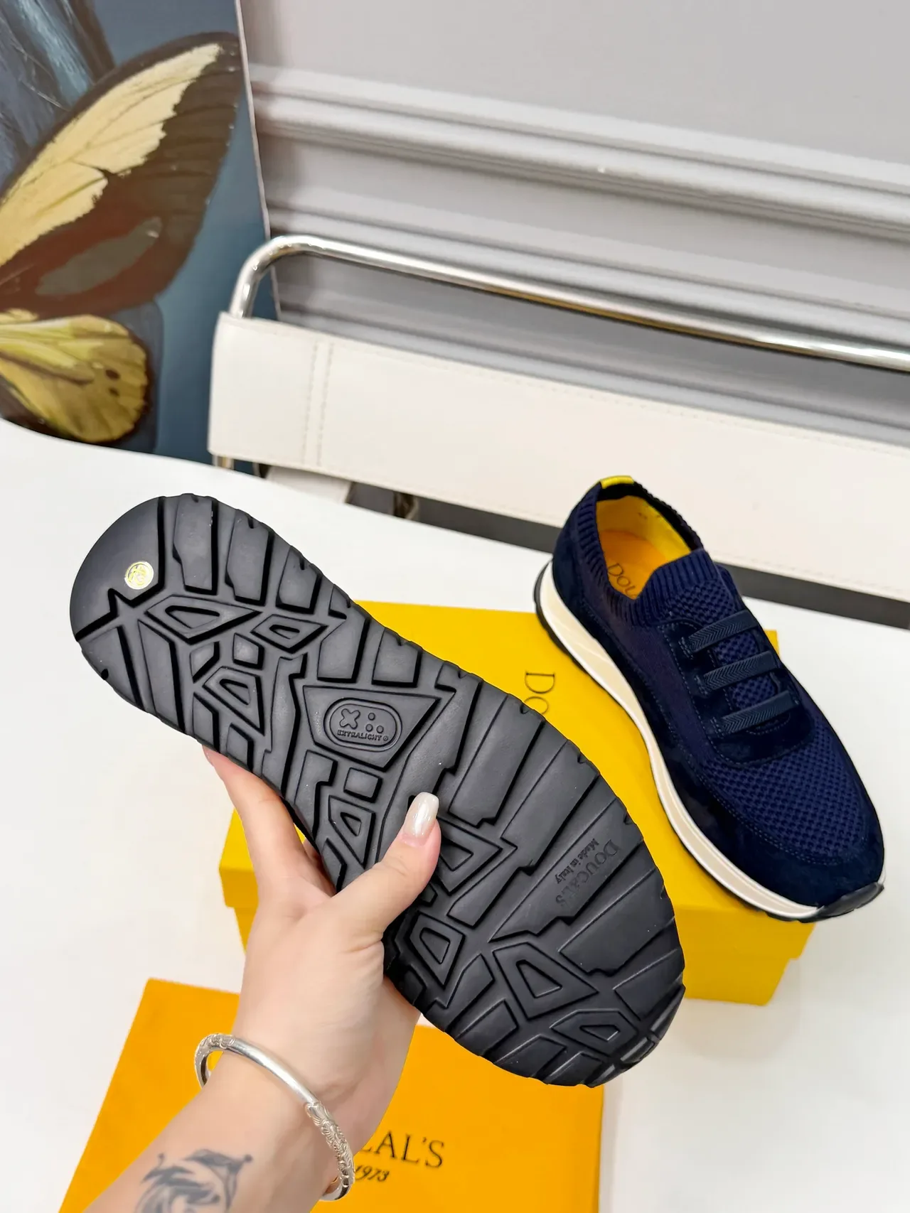Navy Blue Knit and Suede Laceless Slip-On Lifestyle Sneakers 2