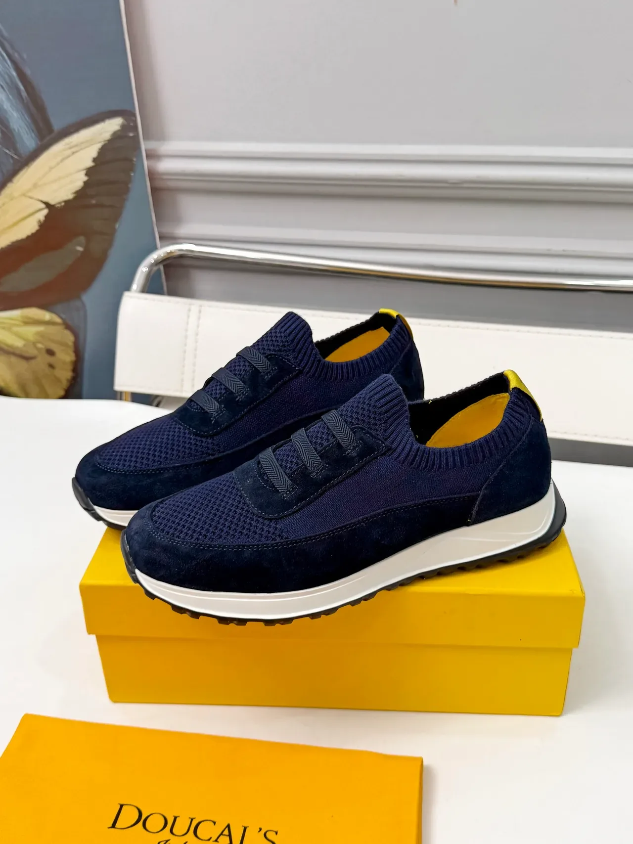 Navy Blue Knit and Suede Laceless Slip-On Lifestyle Sneakers 5