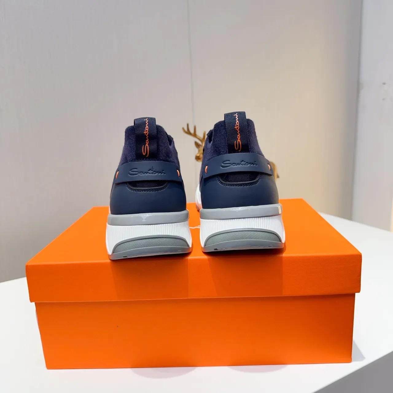 Navy Blue Knit Upper Contrast Overlay Sneakers 3