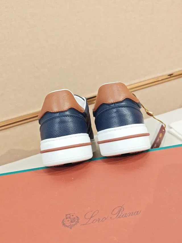 Navy Brown Leather Upper Side Stripe Accent Sneakers 3