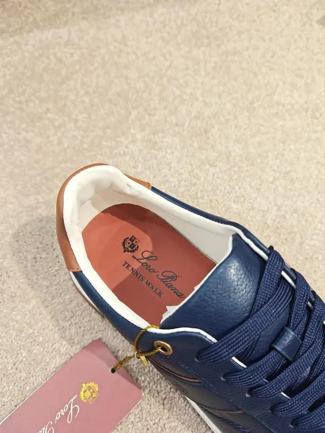 Navy Brown Leather Upper Side Stripe Accent Sneakers 4