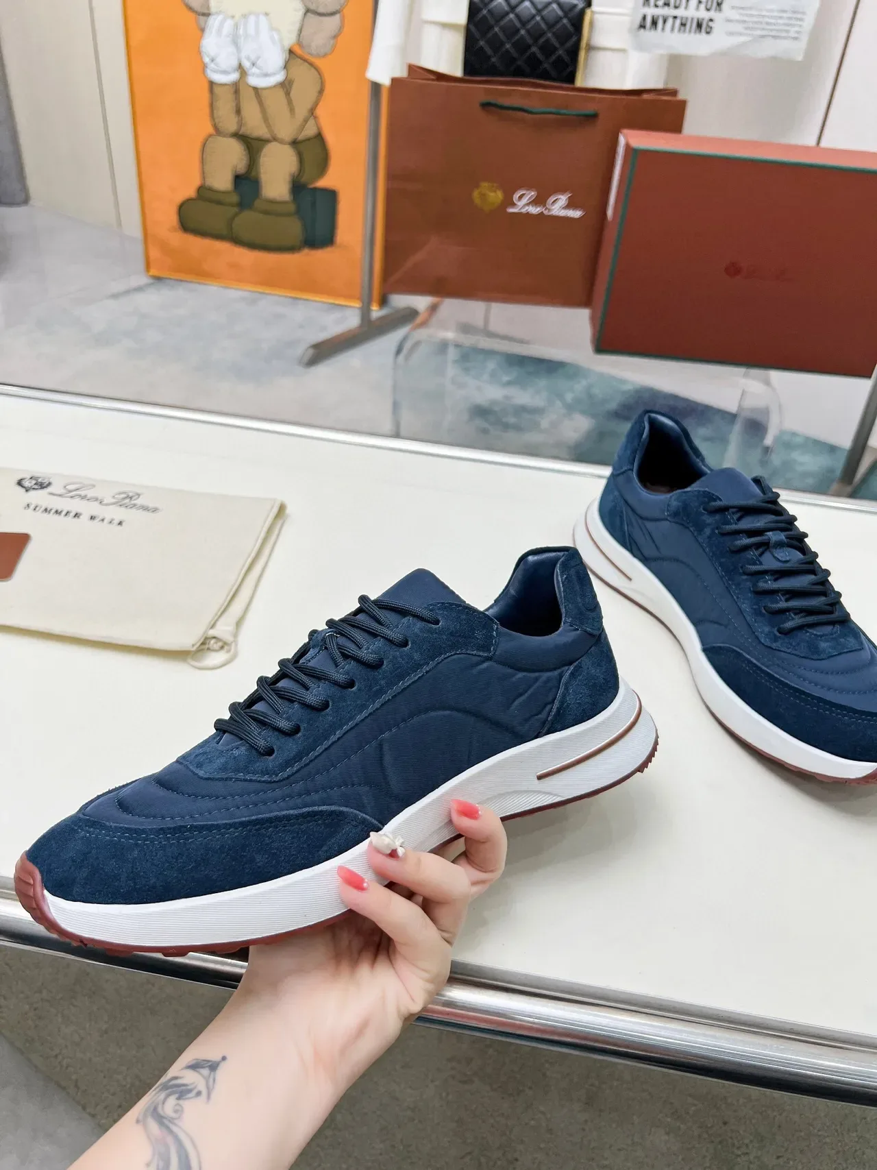 Navy Brown Suede And Nylon Upper White Sculpted Midsole Lifestyle Sneakers 3