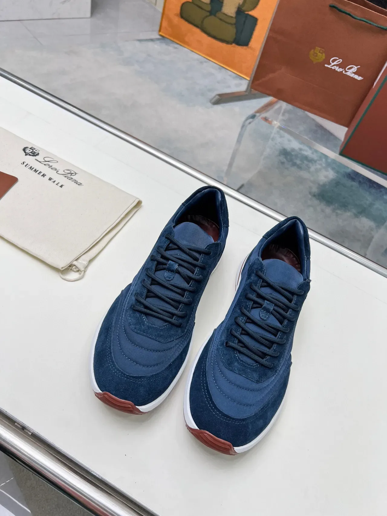 Navy Brown Suede And Nylon Upper White Sculpted Midsole Lifestyle Sneakers 4