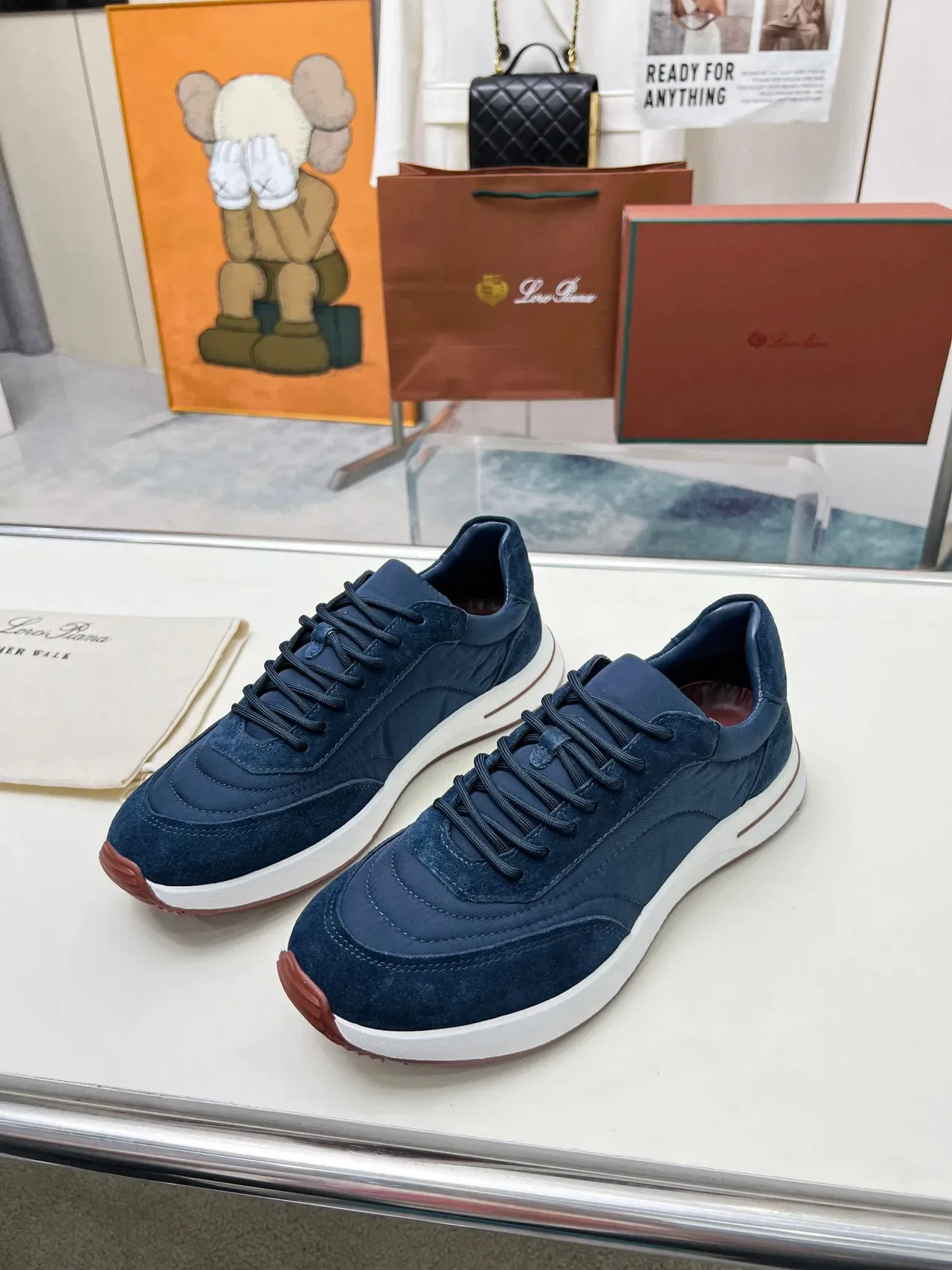 Navy Brown Suede And Nylon Upper White Sculpted Midsole Lifestyle Sneakers 5