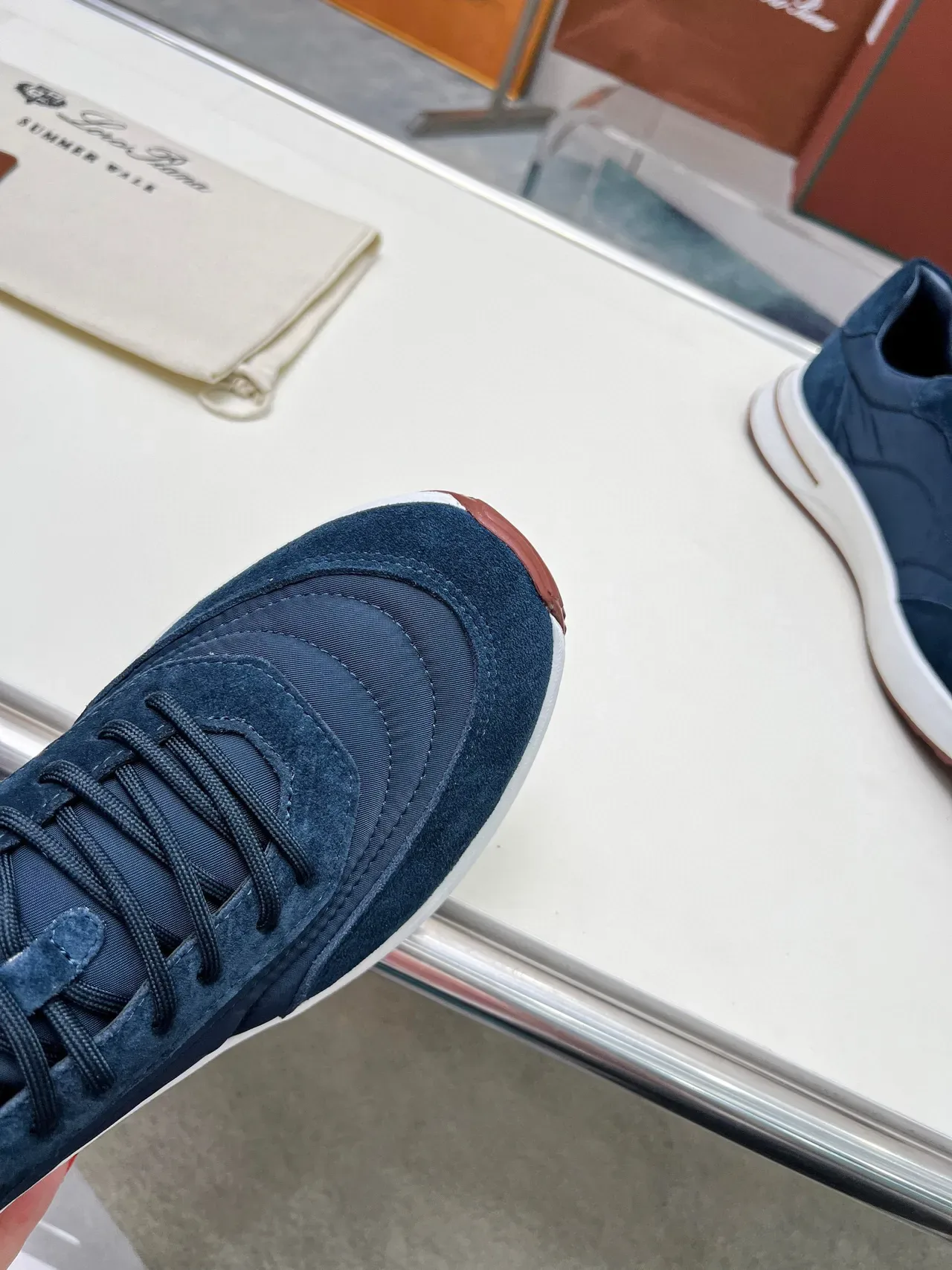 Navy Brown Suede And Nylon Upper White Sculpted Midsole Lifestyle Sneakers 7
