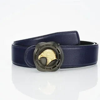 Navy Gold Textured Pebbled Eagle Head Buckle Leather Belt