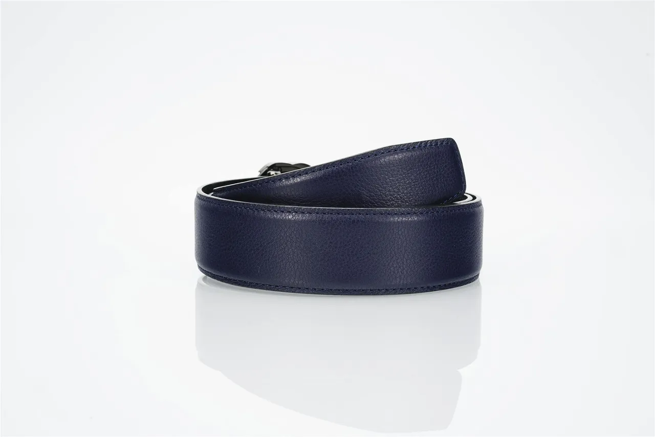 Navy Gold Textured Pebbled Eagle Head Buckle Leather Belt 3