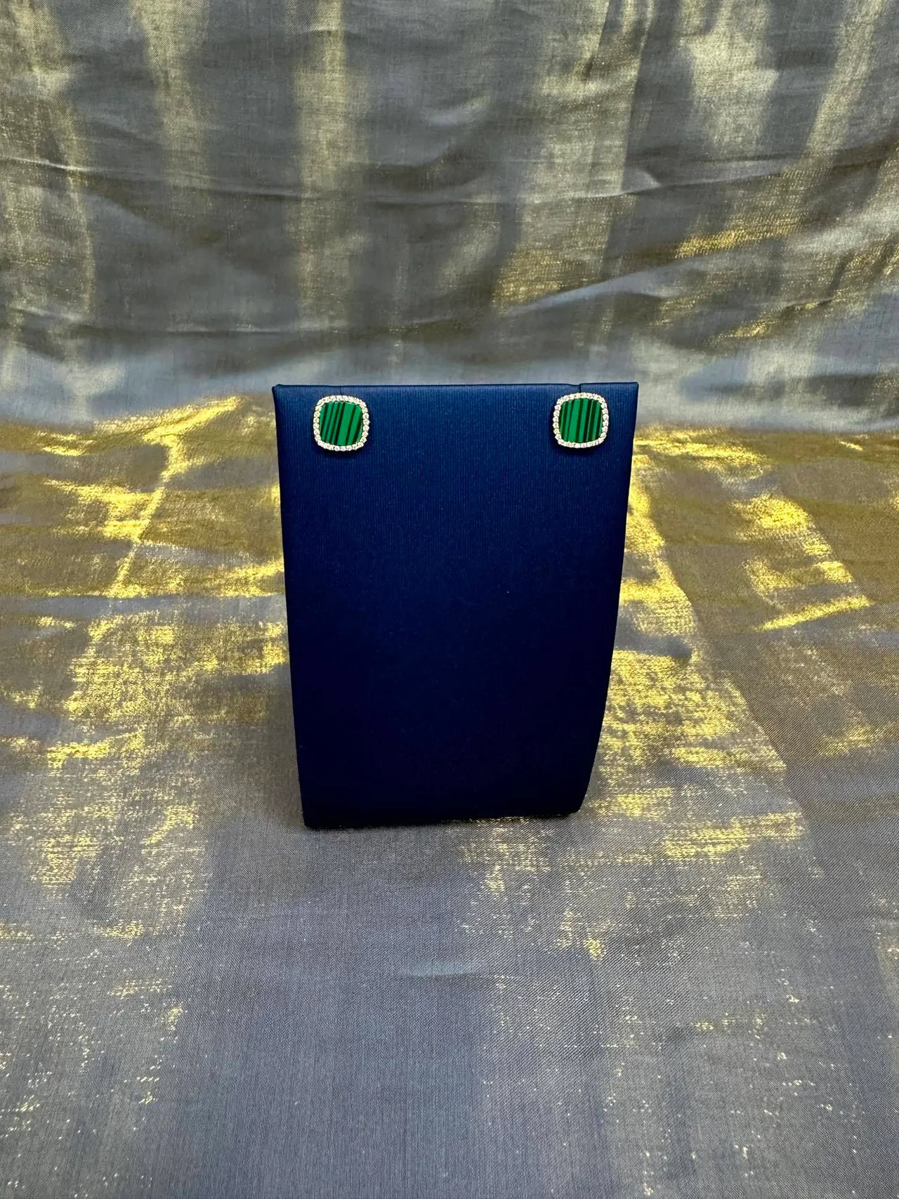 Navy Green Rectangular Blue Fabric Backing Dual Striped Square Motifs Jewelry 8