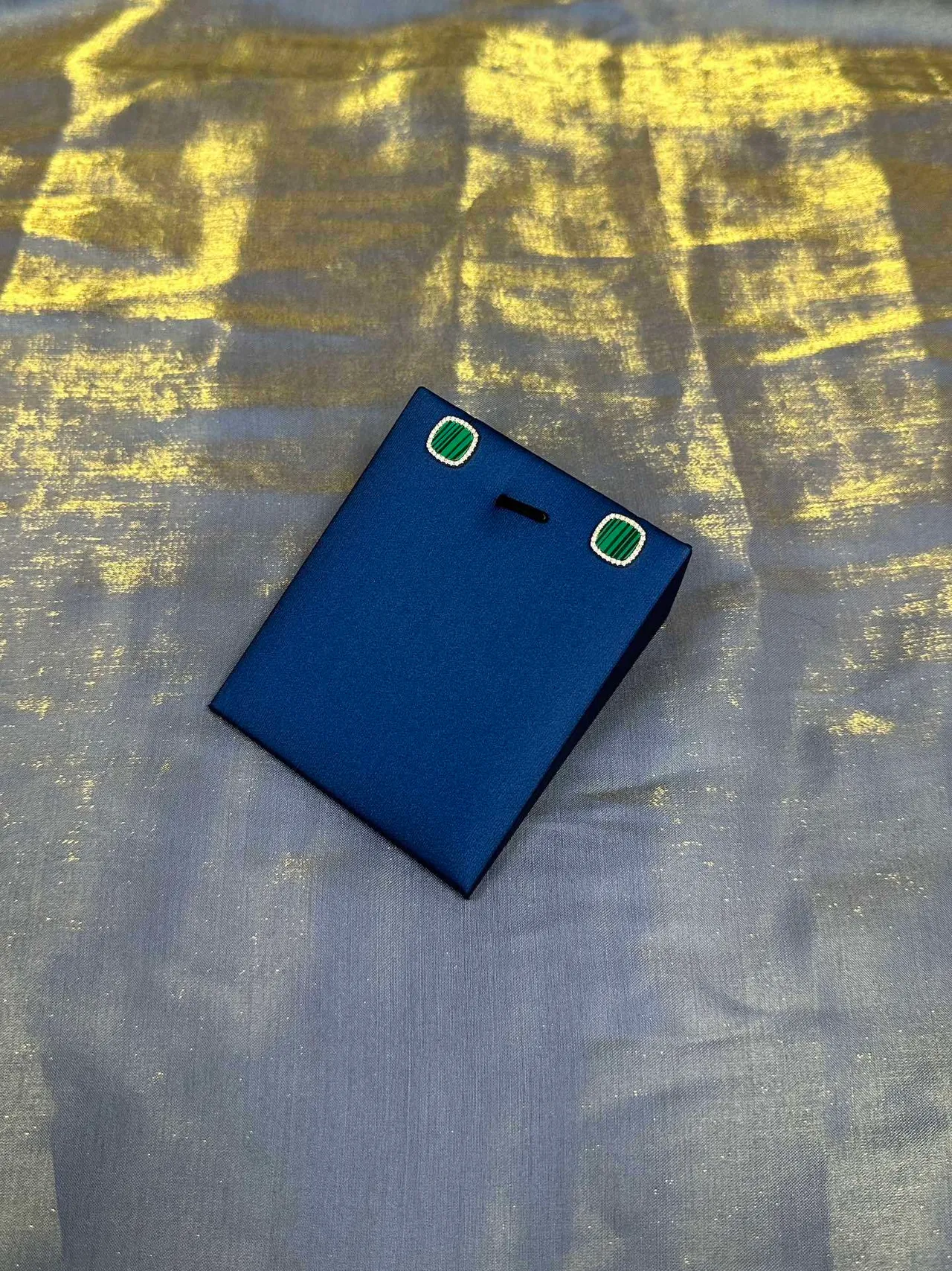 Navy Green Rectangular Blue Fabric Backing Dual Striped Square Motifs Jewelry 9