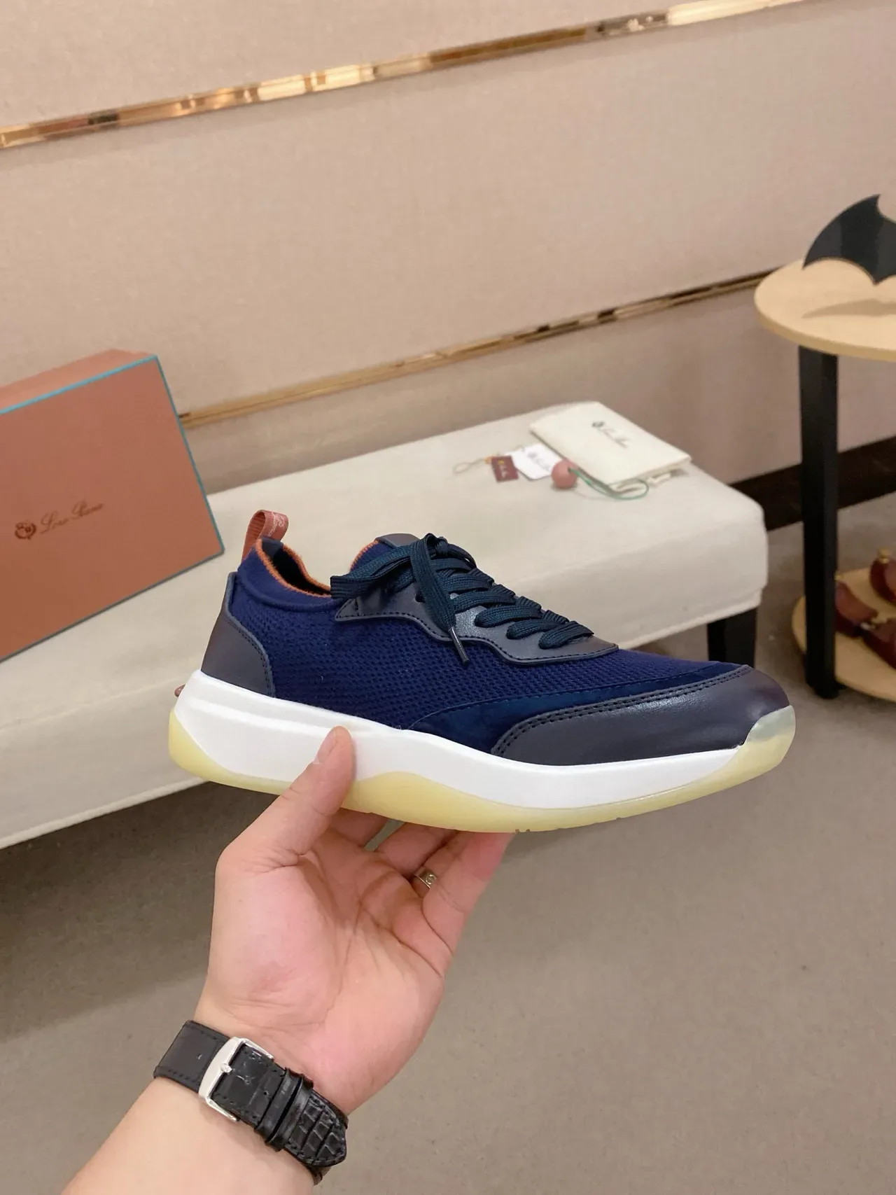 Navy Mesh and Synthetic Lifestyle Sneaker 4