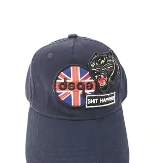 Gorra de béisbol navy multicolor distressed con ala distressed, cluster de parches bordados