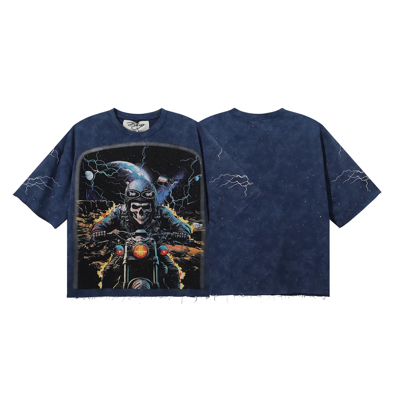 Navy Multicolor Oversized Fit Graphic-Print Front Panel T-Shirt 1