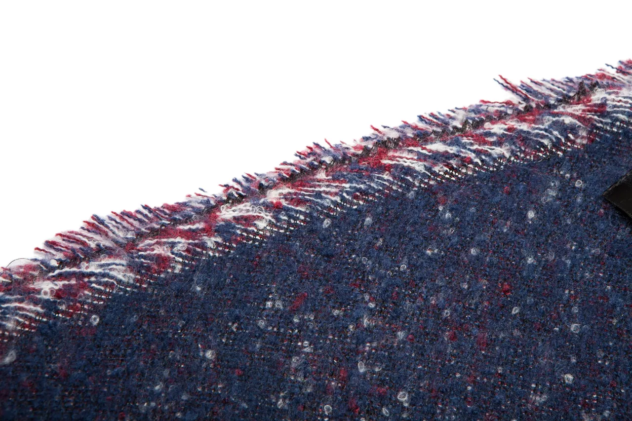 Navy Multicolor Woven Fringed Edge Scarve 1