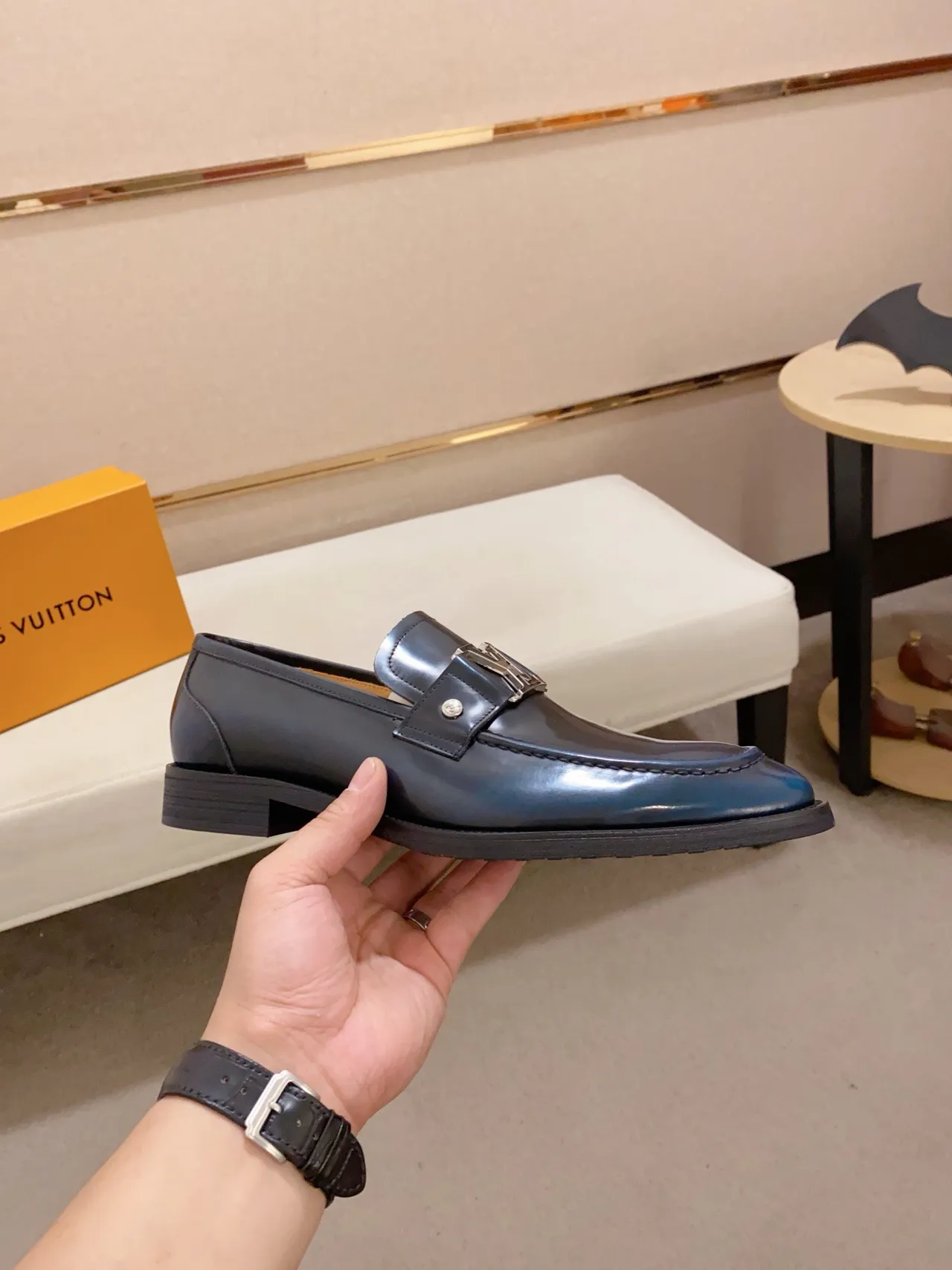 Navy Patent Leather Buckle Strap Loafer 4