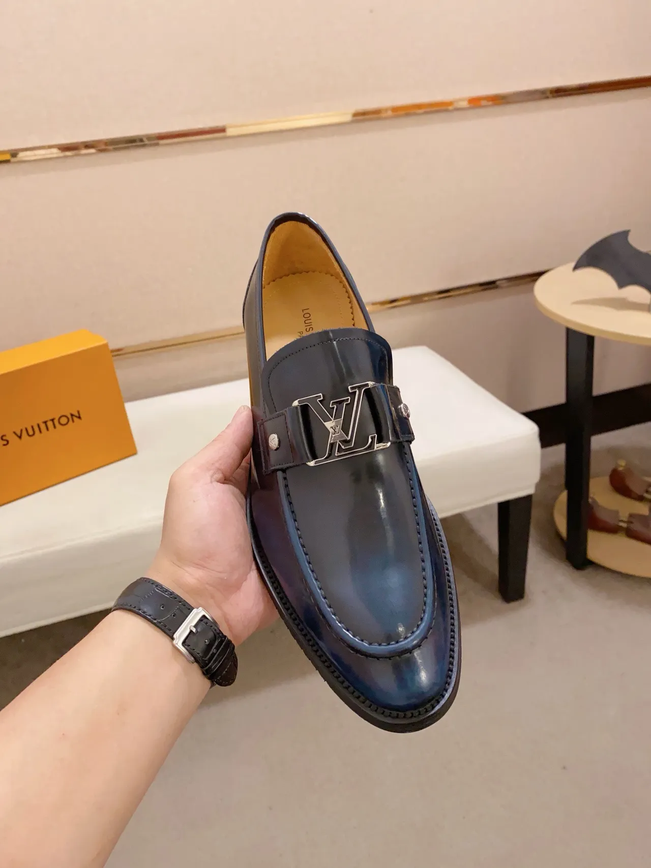 Navy Patent Leather Buckle Strap Loafer 5