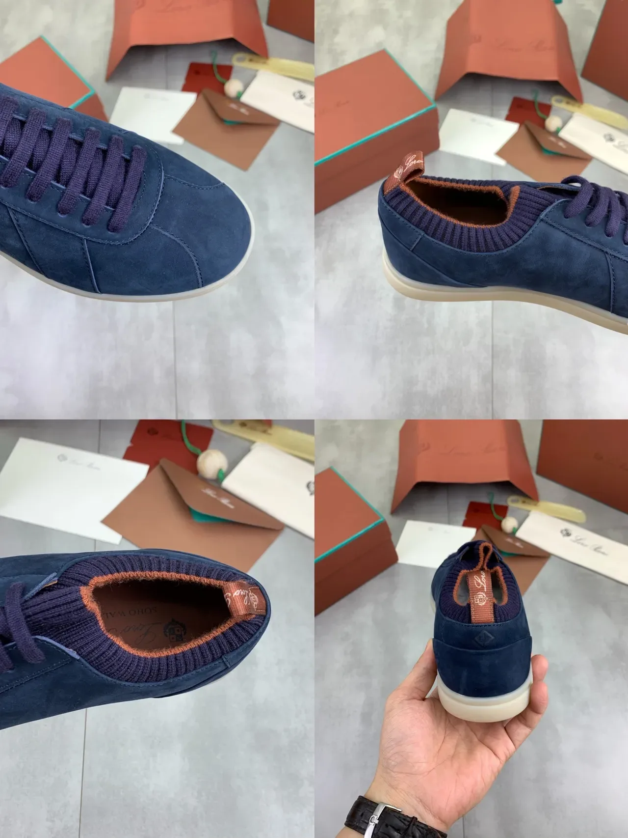 Navy Purple Suede Knit Collar Sneakers 2