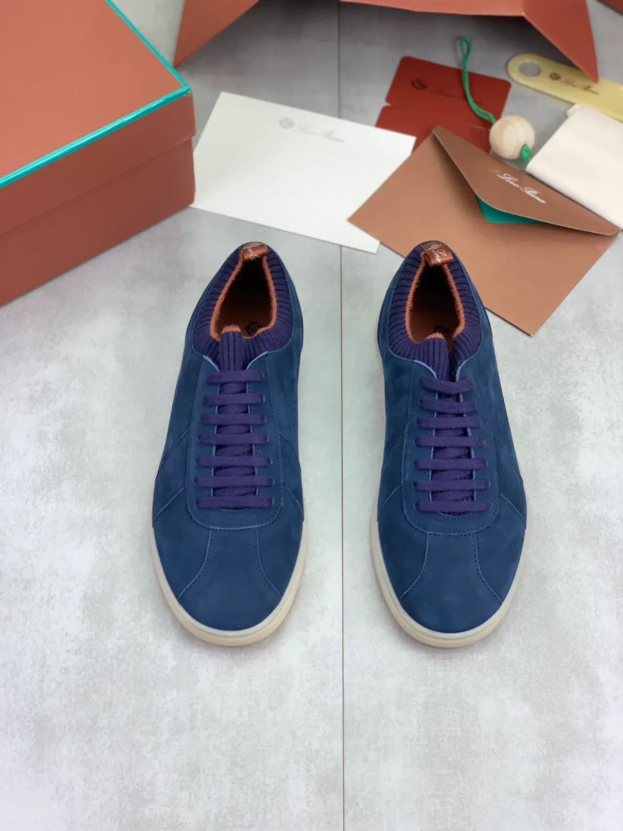 Navy Purple Suede Knit Collar Sneakers 4